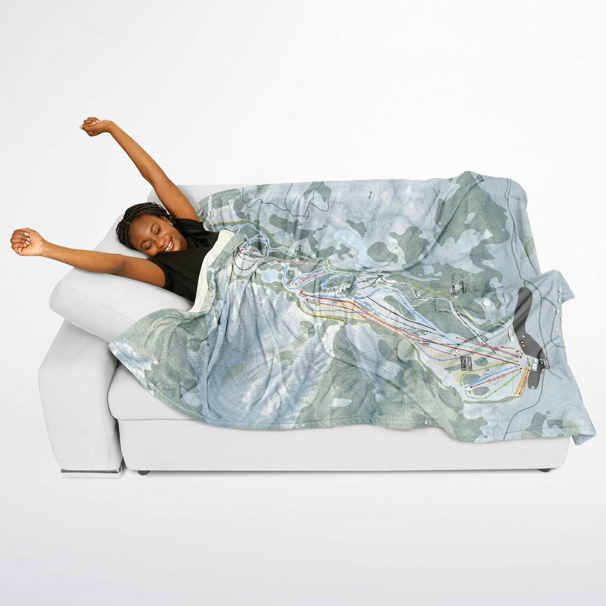 Snow Valley, California Ski Resort Map Flannel Blanket Poncho