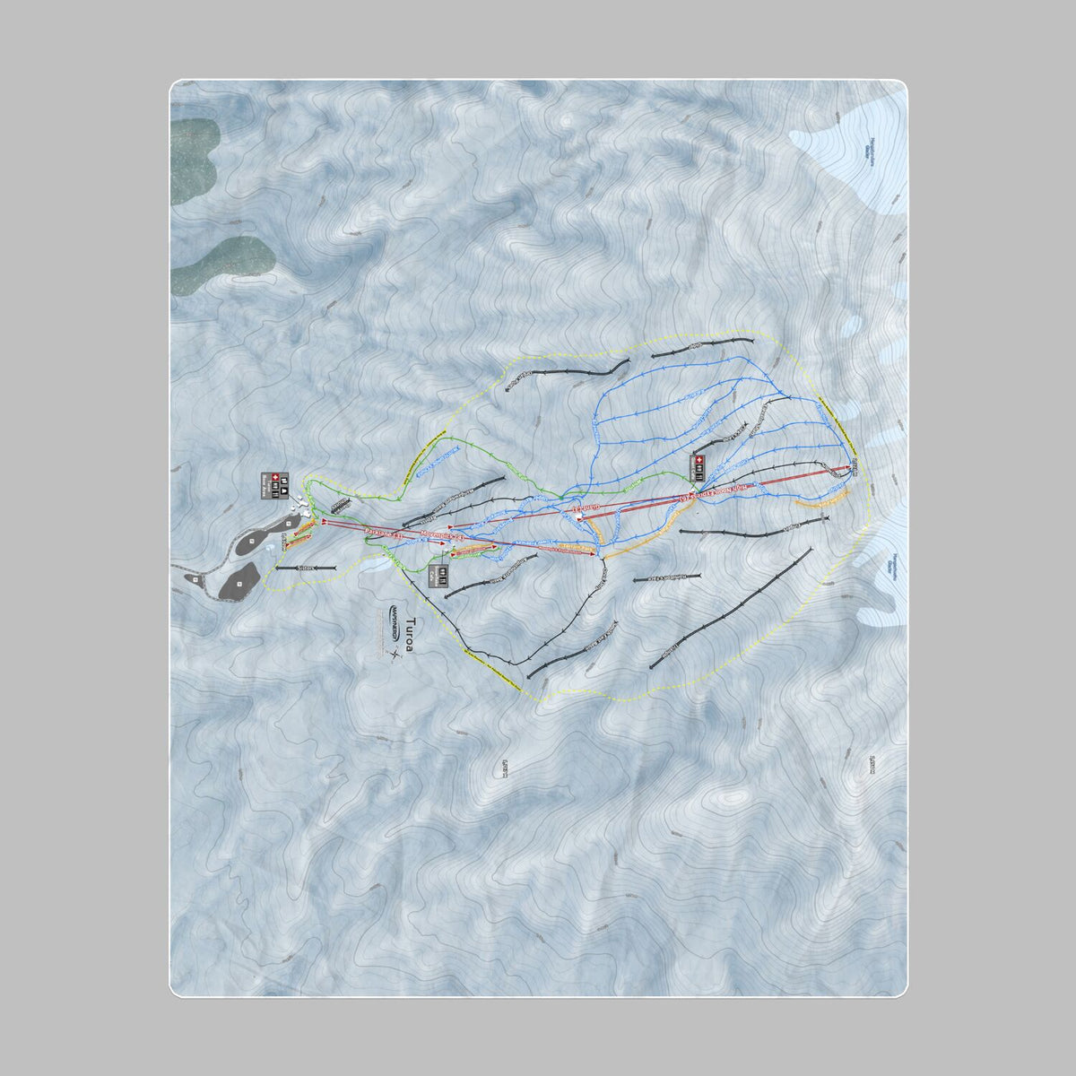 Turoa, New Zealand Ski Resort Map Printed Beach Towel