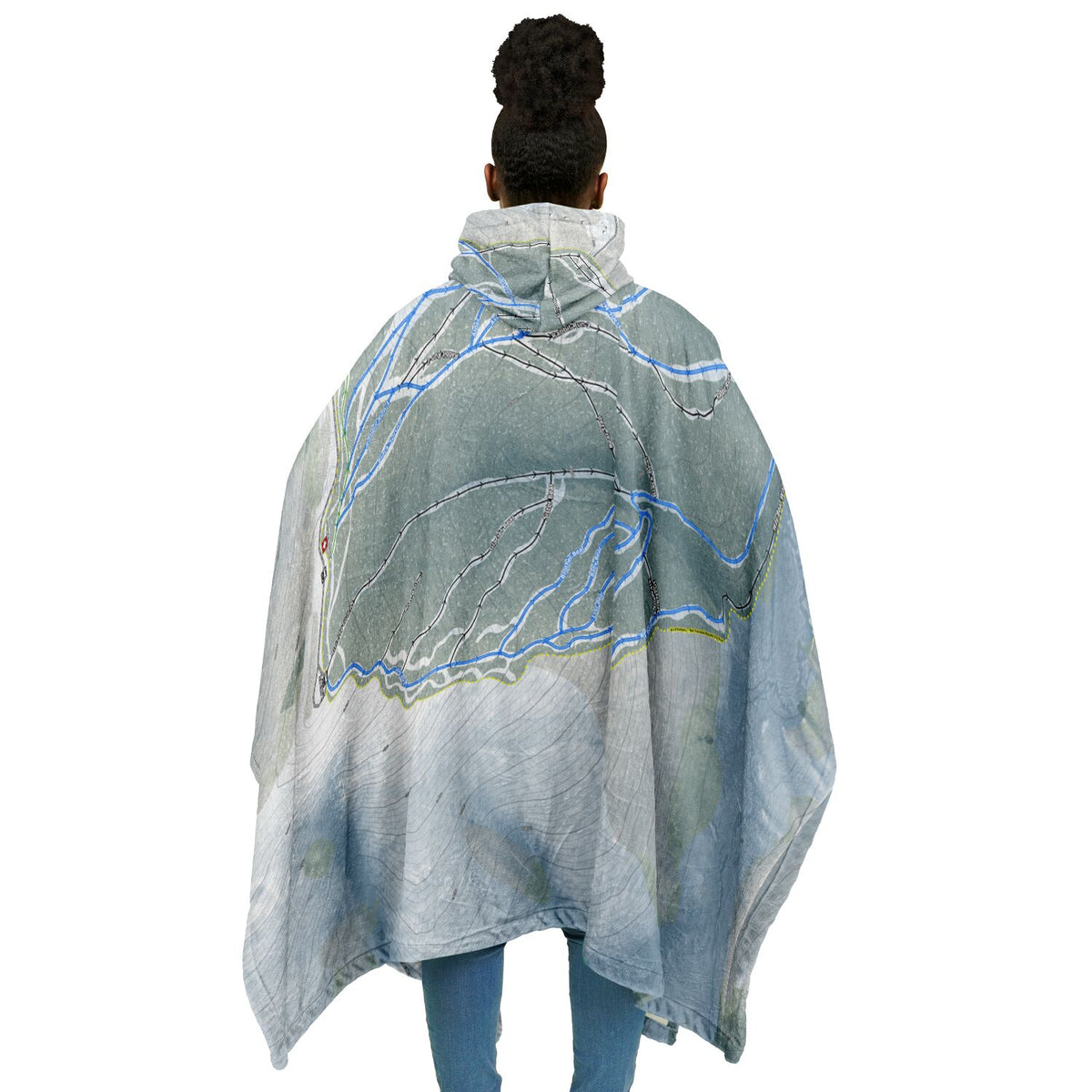 Moose Mountain, Alaska Ski Resort Map Flannel Blanket Poncho