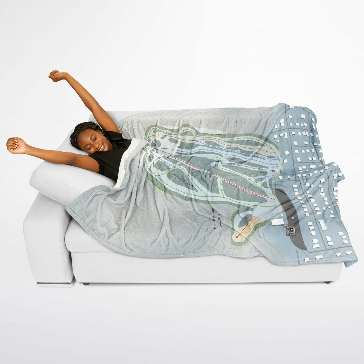 Mont-Bellevue, Quebec Ski Resort Map Flannel Blanket Poncho