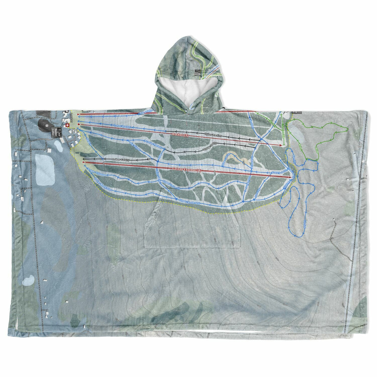 Bristol Mountain, New York Ski Resort Map Flannel Blanket Poncho