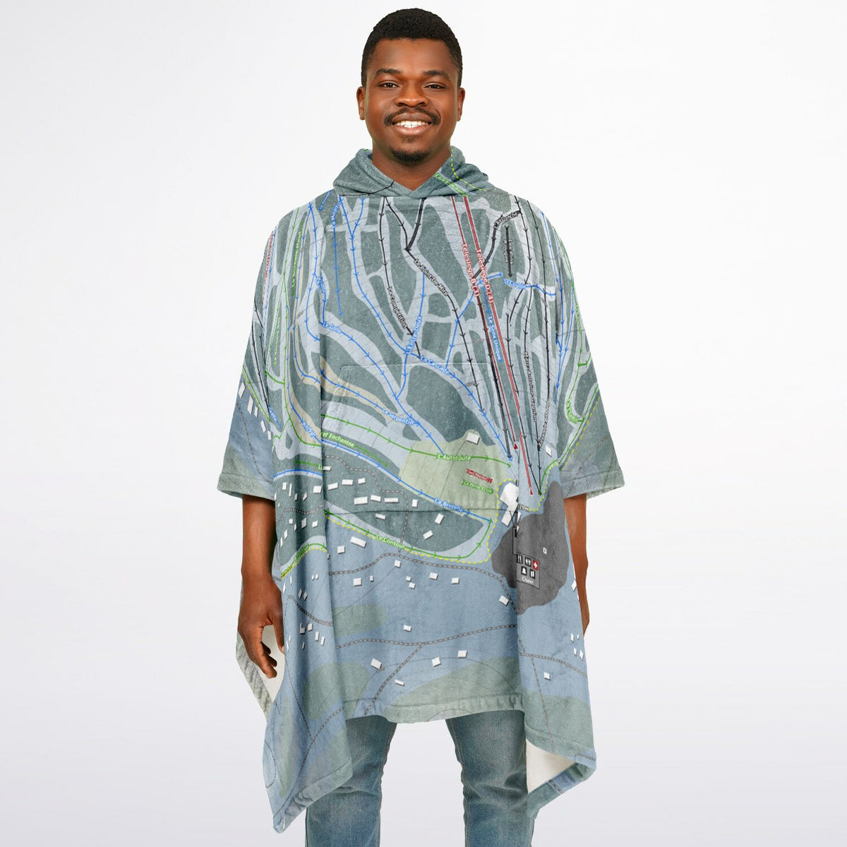 Val Saint-Come, Quebec Ski Resort Map Flannel Blanket Poncho