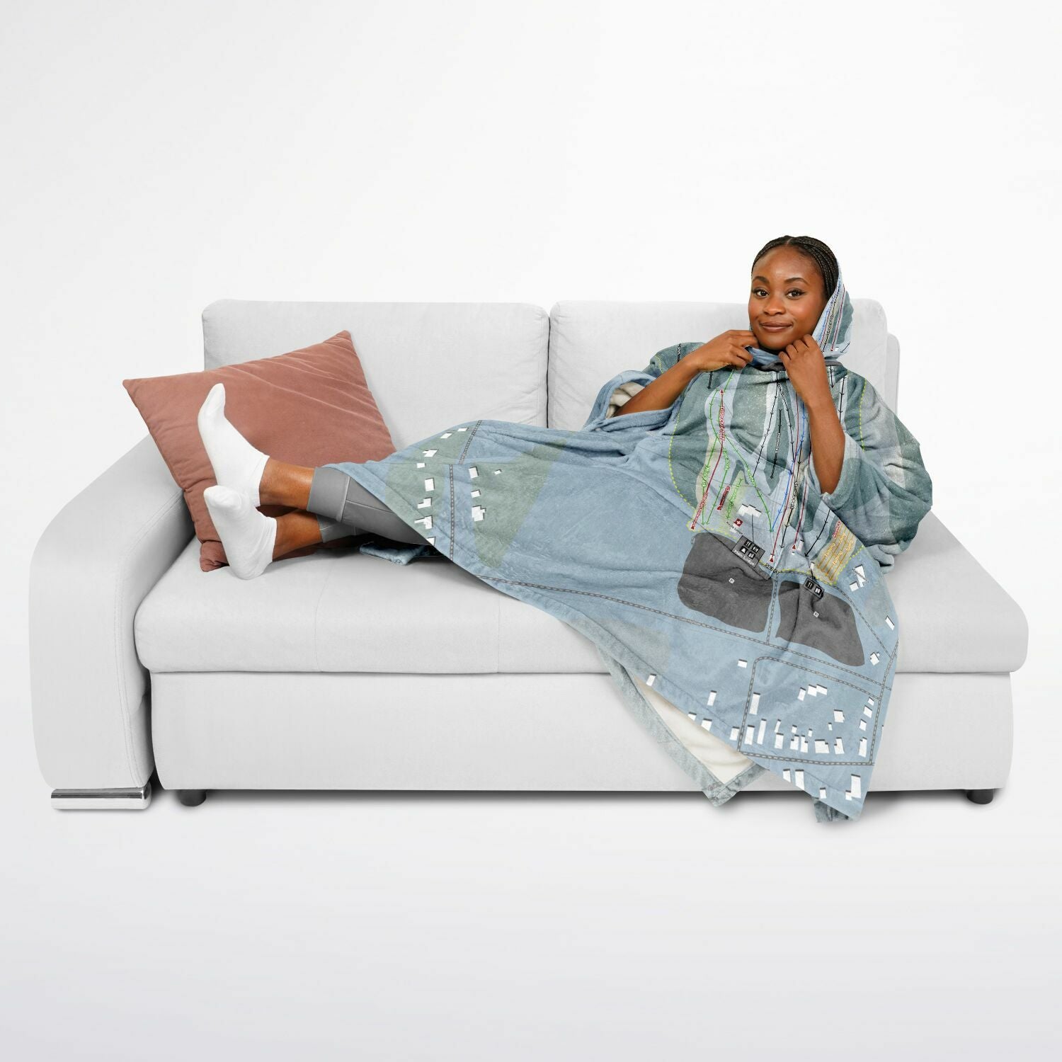 Woods Valley, New York Ski Resort Map Flannel Blanket Poncho
