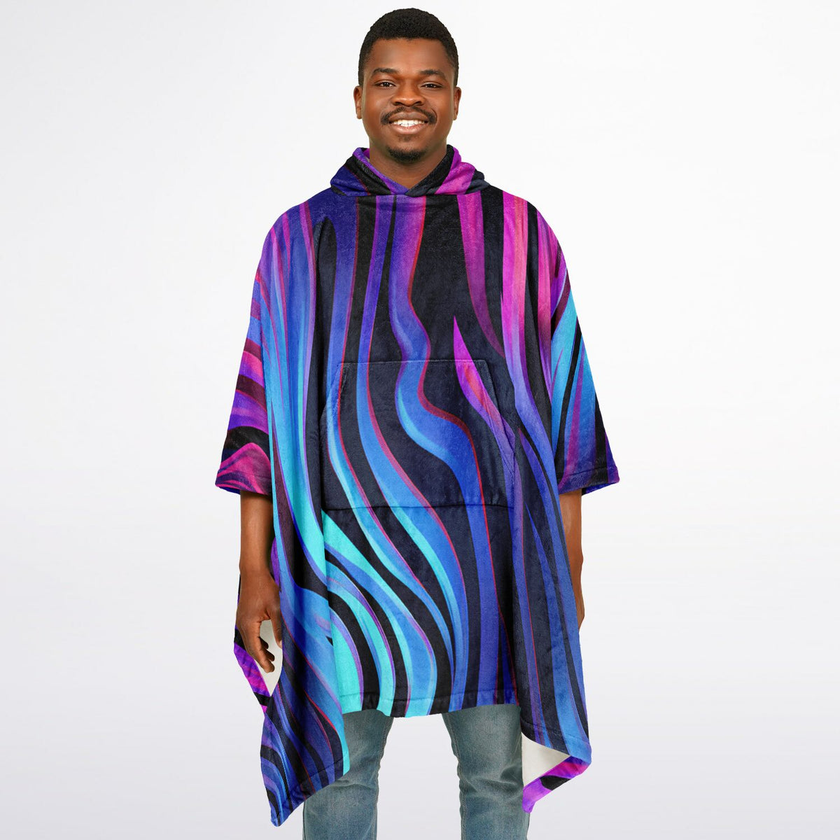 Neon Fluid Waves,  Flannel Blanket Poncho
