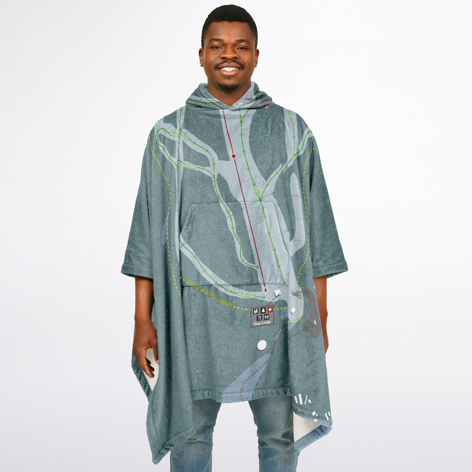 Wapiti Ski Club, British Columbia Ski Resort Map Flannel Blanket Poncho