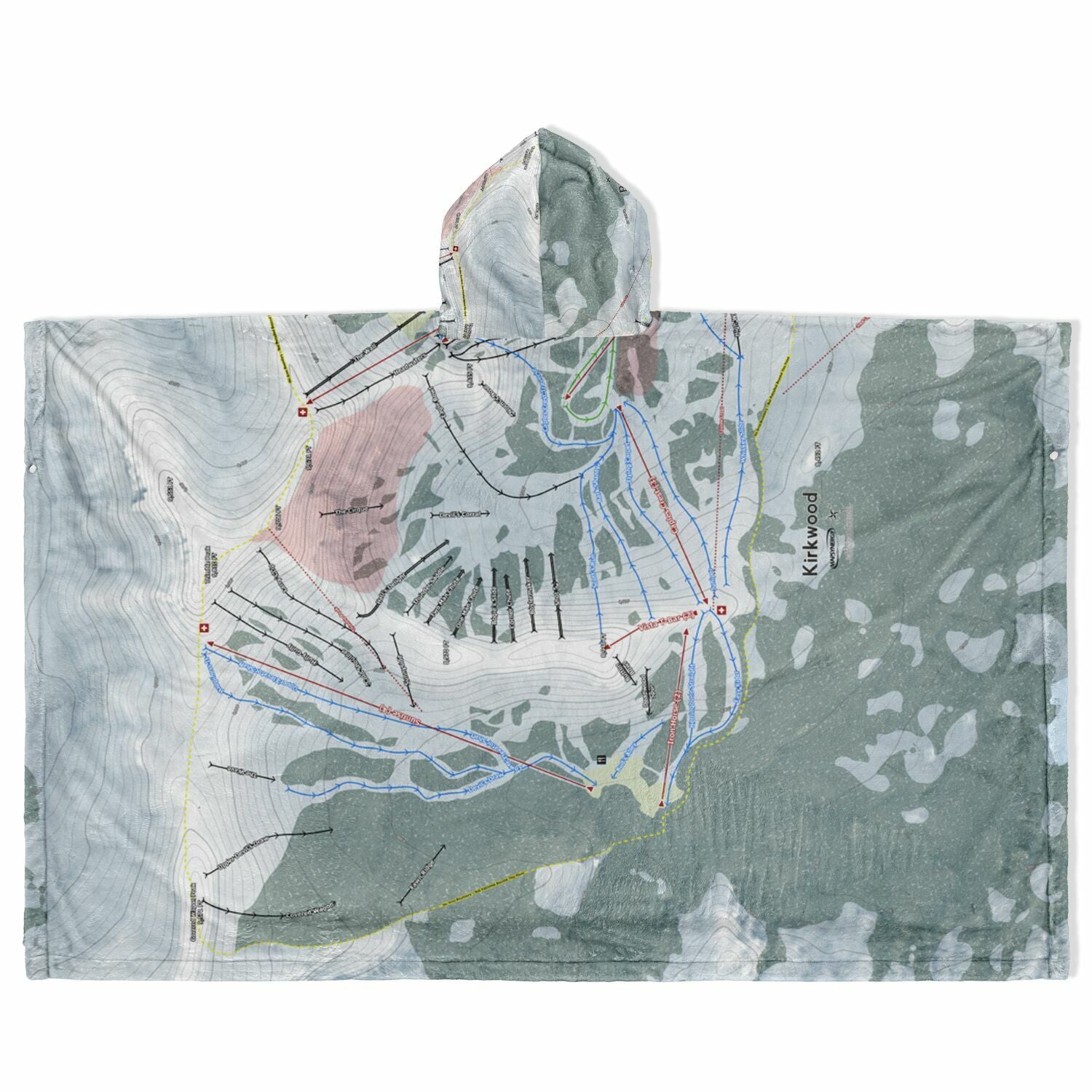 Kirkwood, California Ski Resort Map Flannel Blanket Poncho