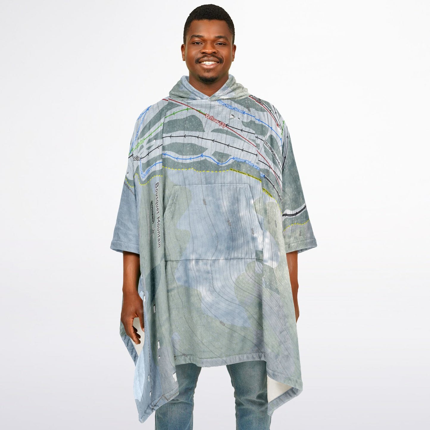 Bousquet Mountain, Massachusetts Ski Resort Map Flannel Blanket Poncho