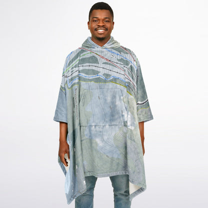 Bousquet Mountain, Massachusetts Ski Resort Map Flannel Blanket Poncho