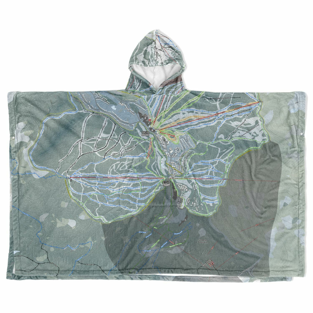 Sun Peaks, British Columbia Ski Resort Map Flannel Blanket Poncho