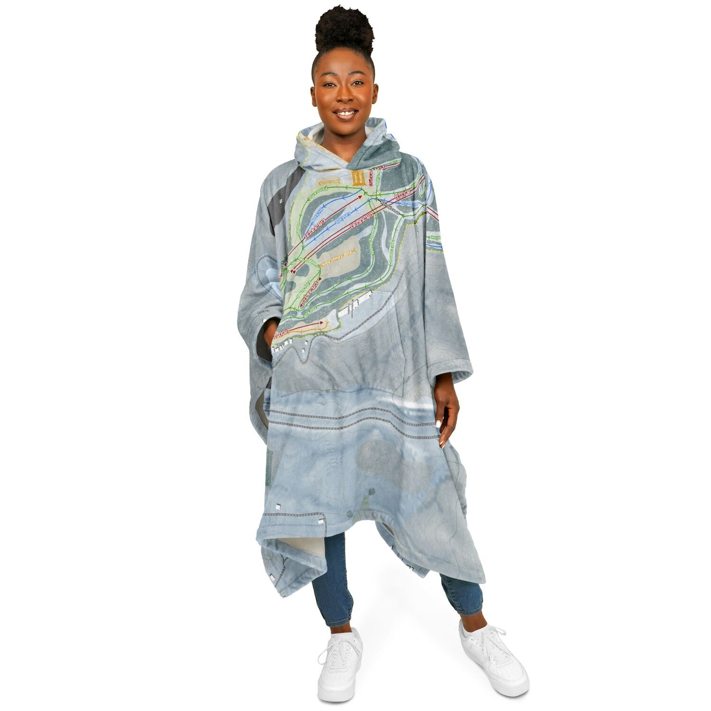 Winterplace, West Virginia Ski Resort Map Flannel Blanket Poncho