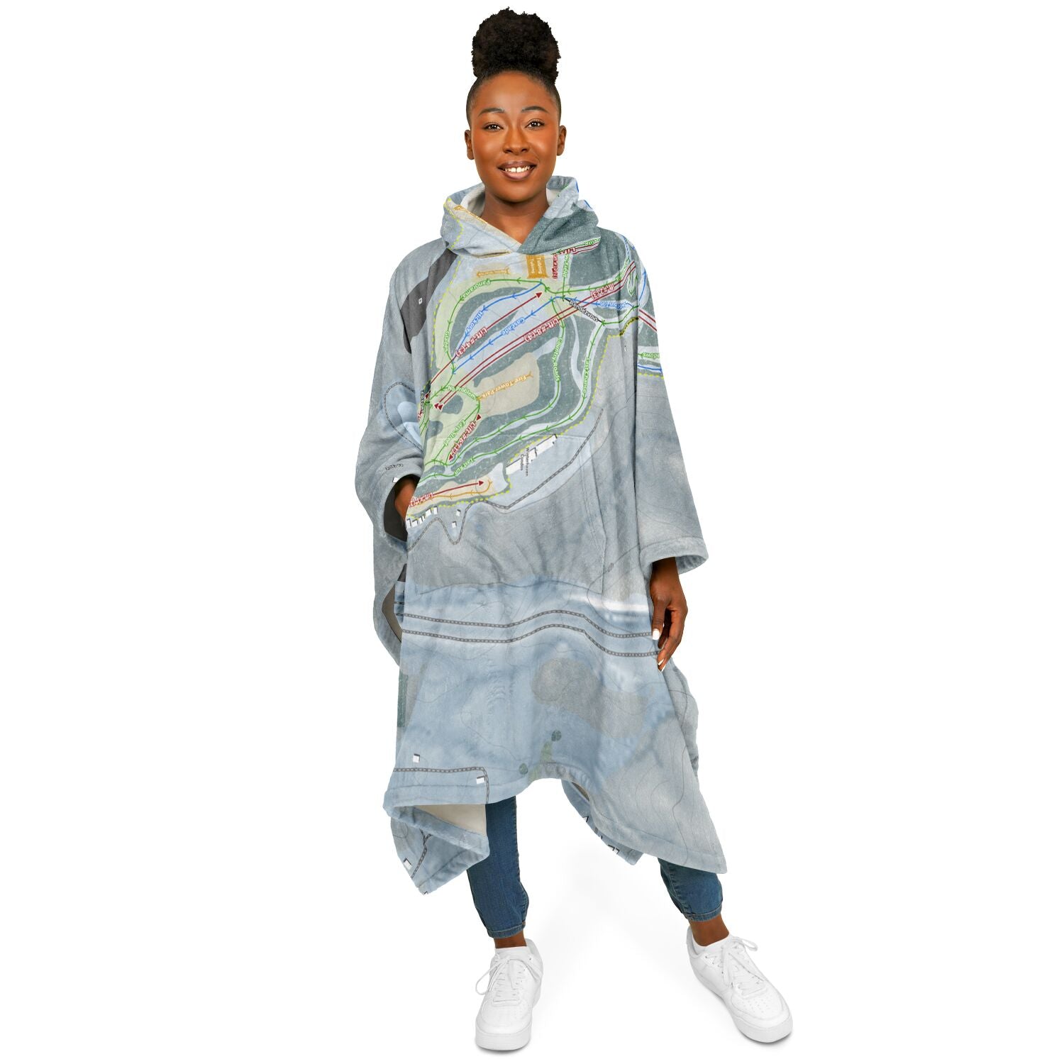 Winterplace, West Virginia Ski Resort Map Flannel Blanket Poncho
