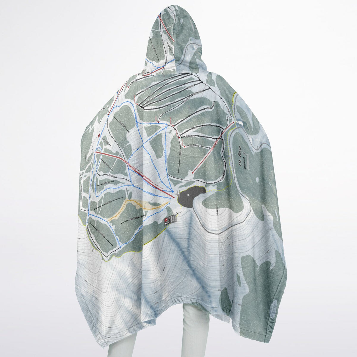 Mt Rose, Nevada Ski Resort Map Flannel Blanket Poncho