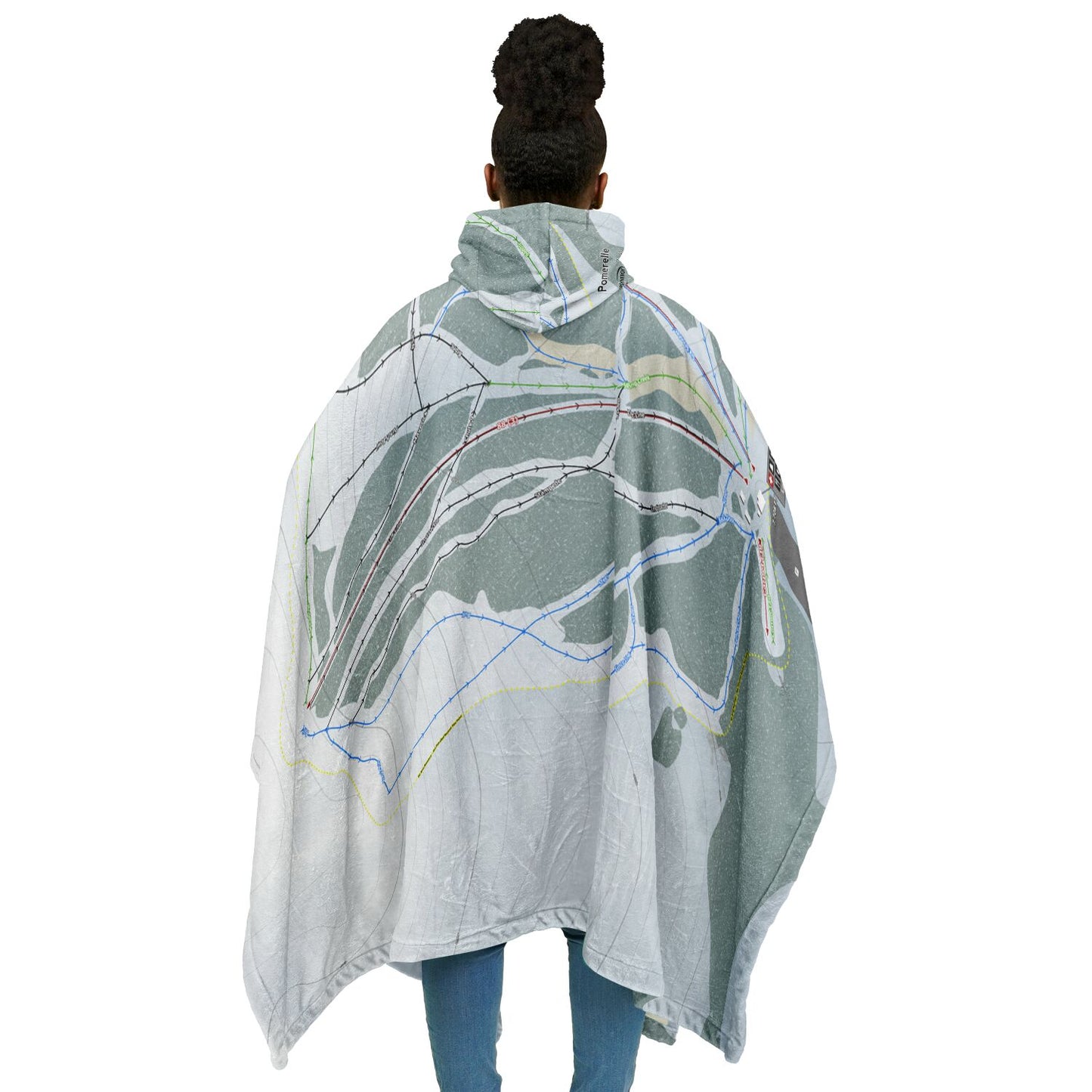 Pomerelle, Idaho Ski Resort Map Flannel Blanket Poncho