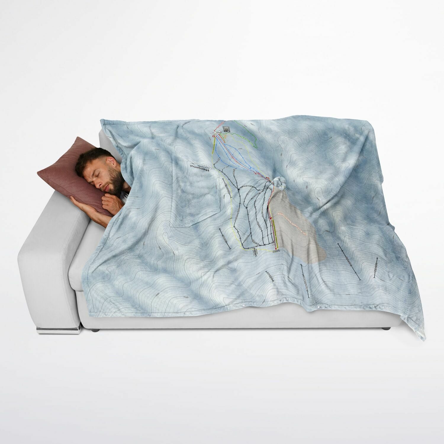 Manganui, New Zealand Ski Resort Map Flannel Blanket Poncho - Powderaddicts