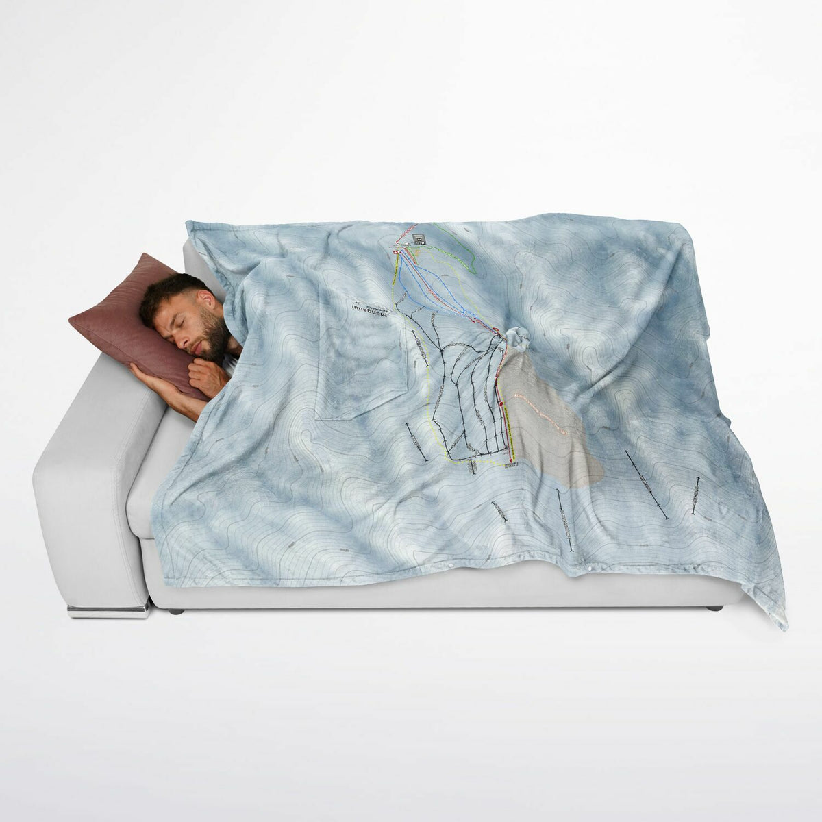 Manganui, New Zealand Ski Resort Map Flannel Blanket Poncho