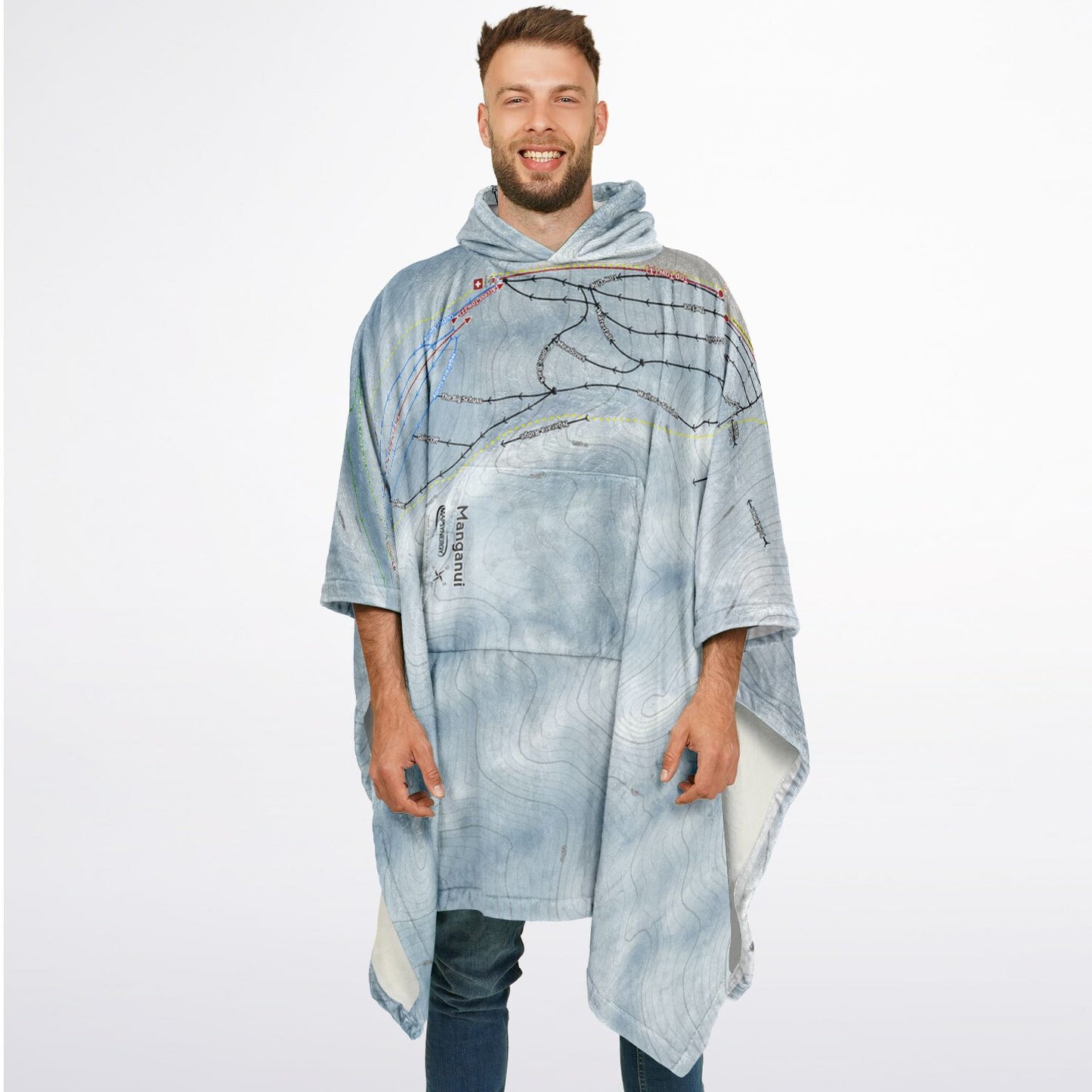 Manganui, New Zealand Ski Resort Map Flannel Blanket Poncho - Powderaddicts