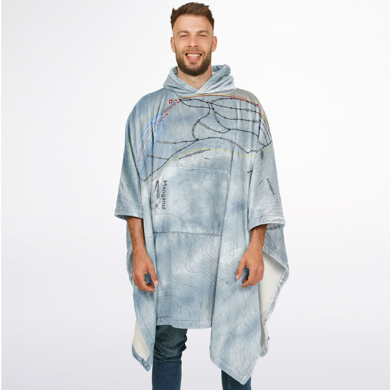 Manganui, New Zealand Ski Resort Map Flannel Blanket Poncho - Powderaddicts