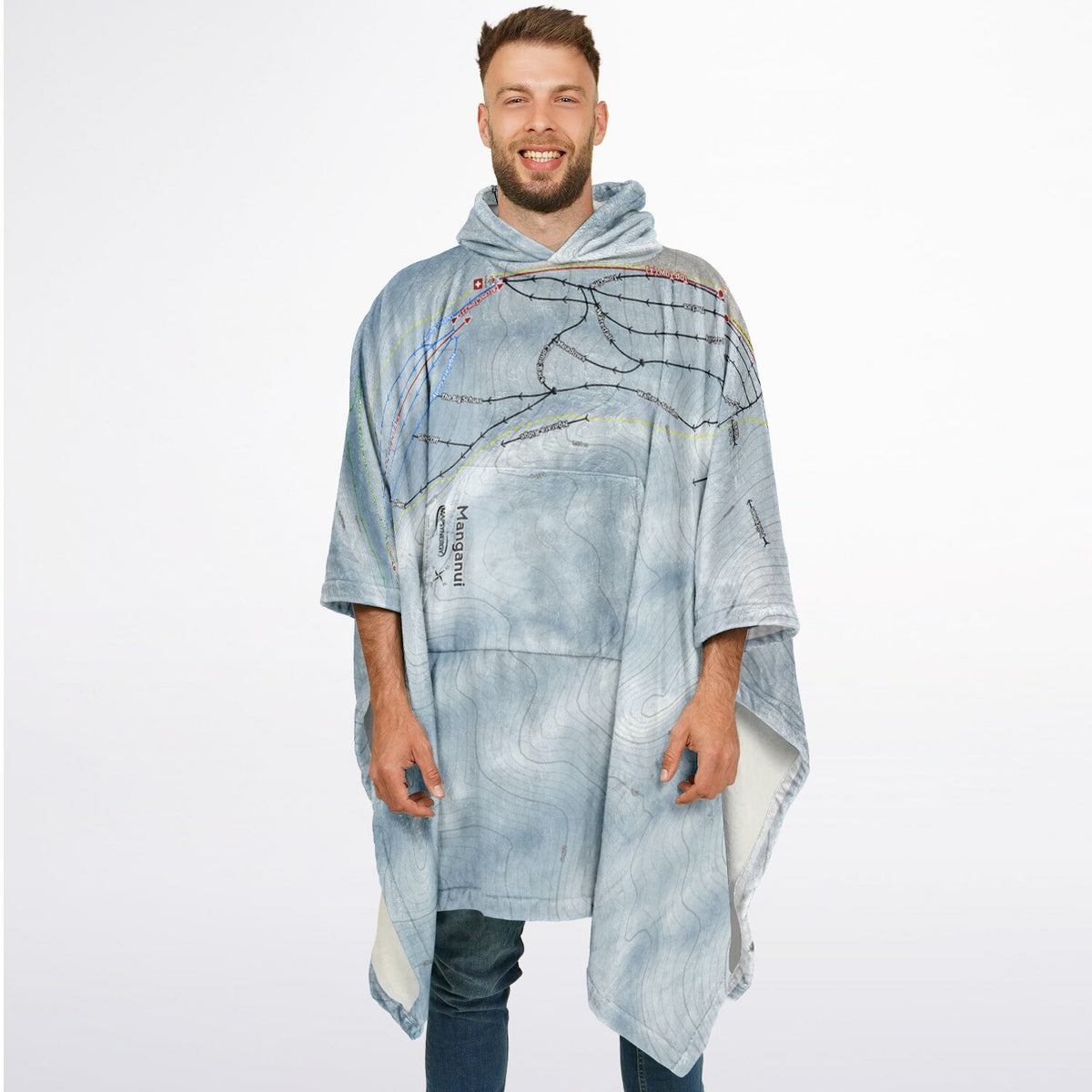 Manganui, New Zealand Ski Resort Map Flannel Blanket Poncho