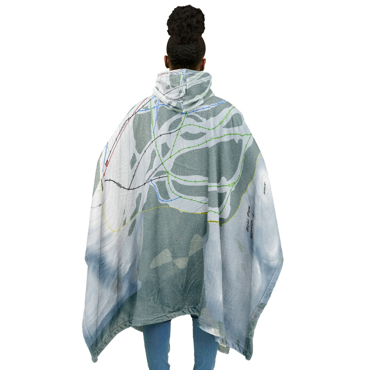 Bear Paw, Montana Ski Resort Map Flannel Blanket Poncho