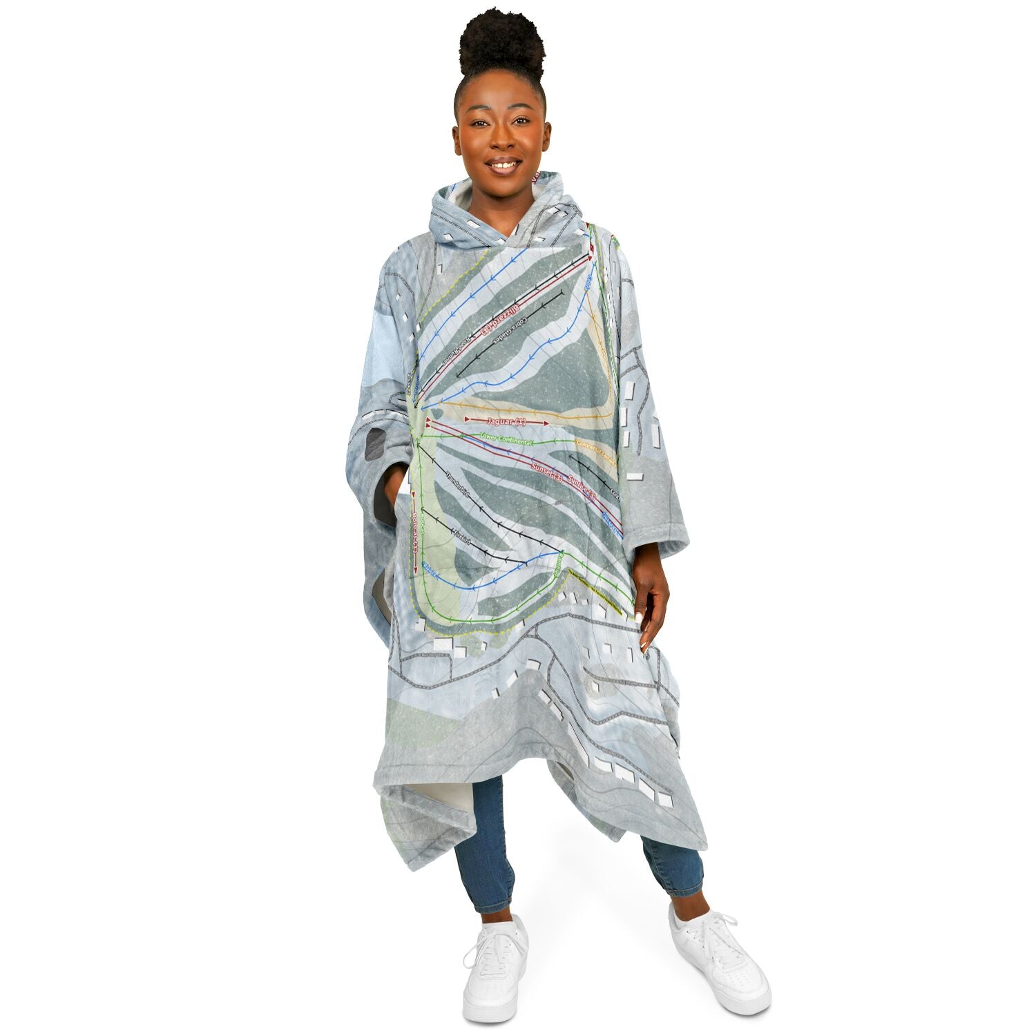 Hidden Valley, Pennsylvania Ski Resort Map Flannel Blanket Poncho