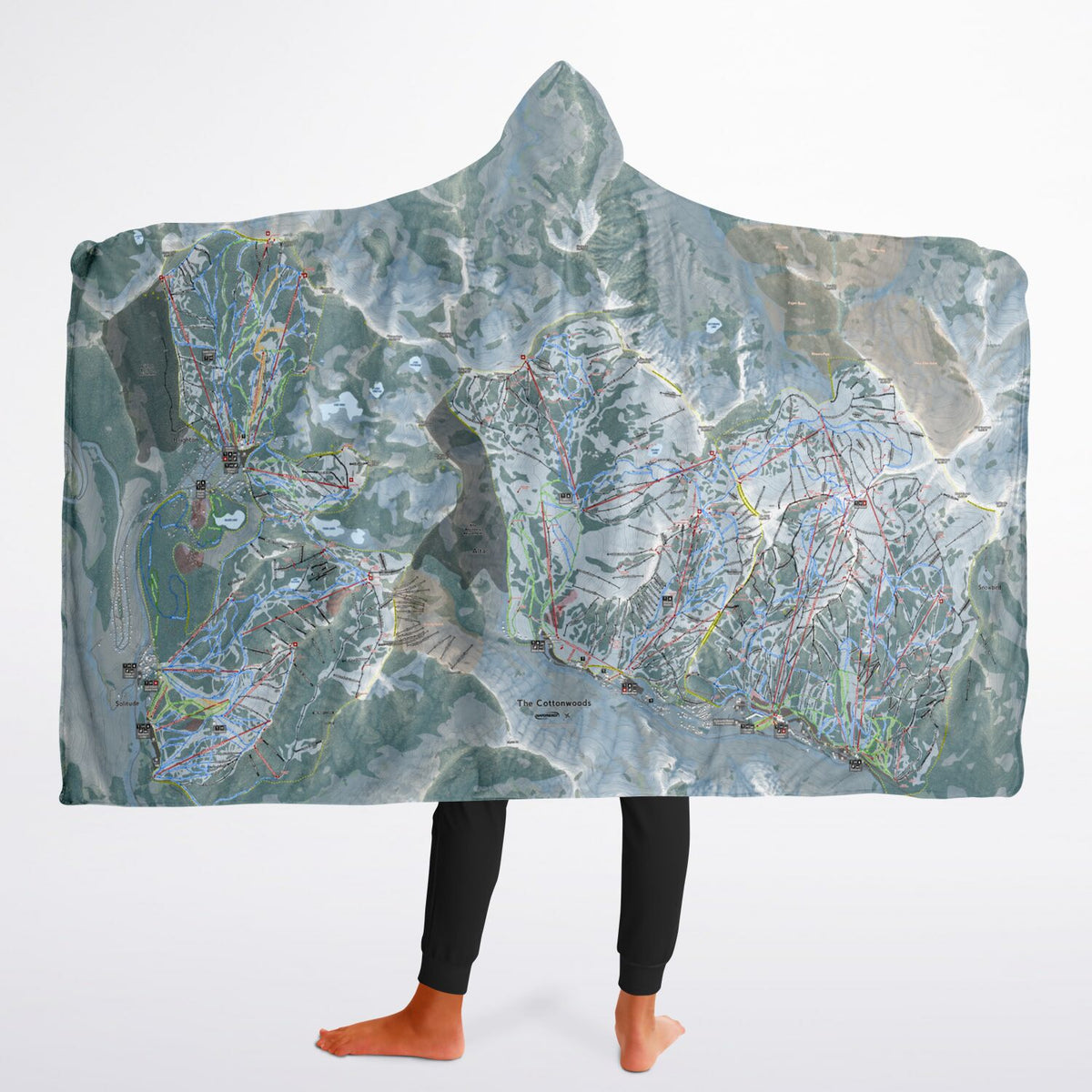 The Cottonwoods, Utah Ski Trail Map - Youth Hooded Blanket