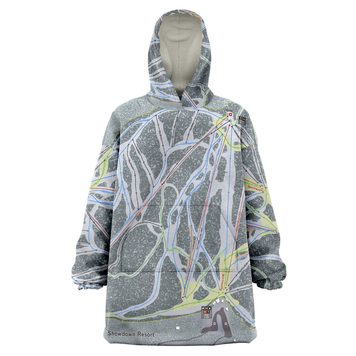 Showdown, Montana Ski Trail Map - Snug Hoodie - Powderaddicts