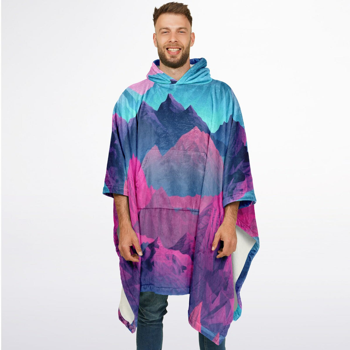 Abstract Geometric Mountains, Flannel Blanket Poncho