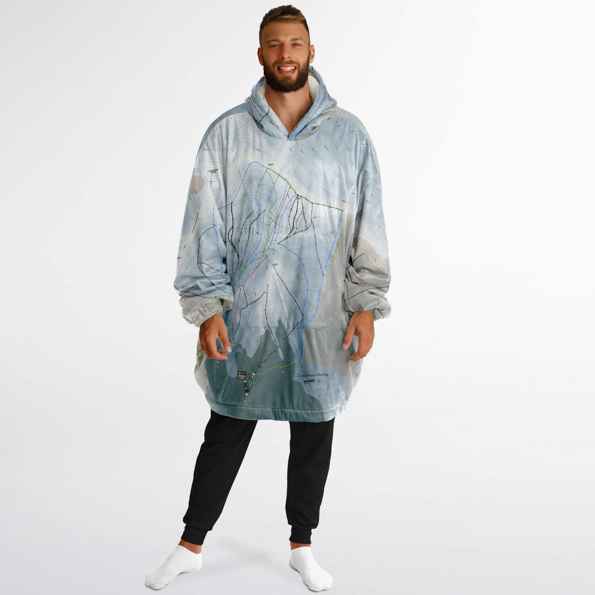 Craigieburn Valley, New Zealand Ski Trail Map - Snug Hoodie