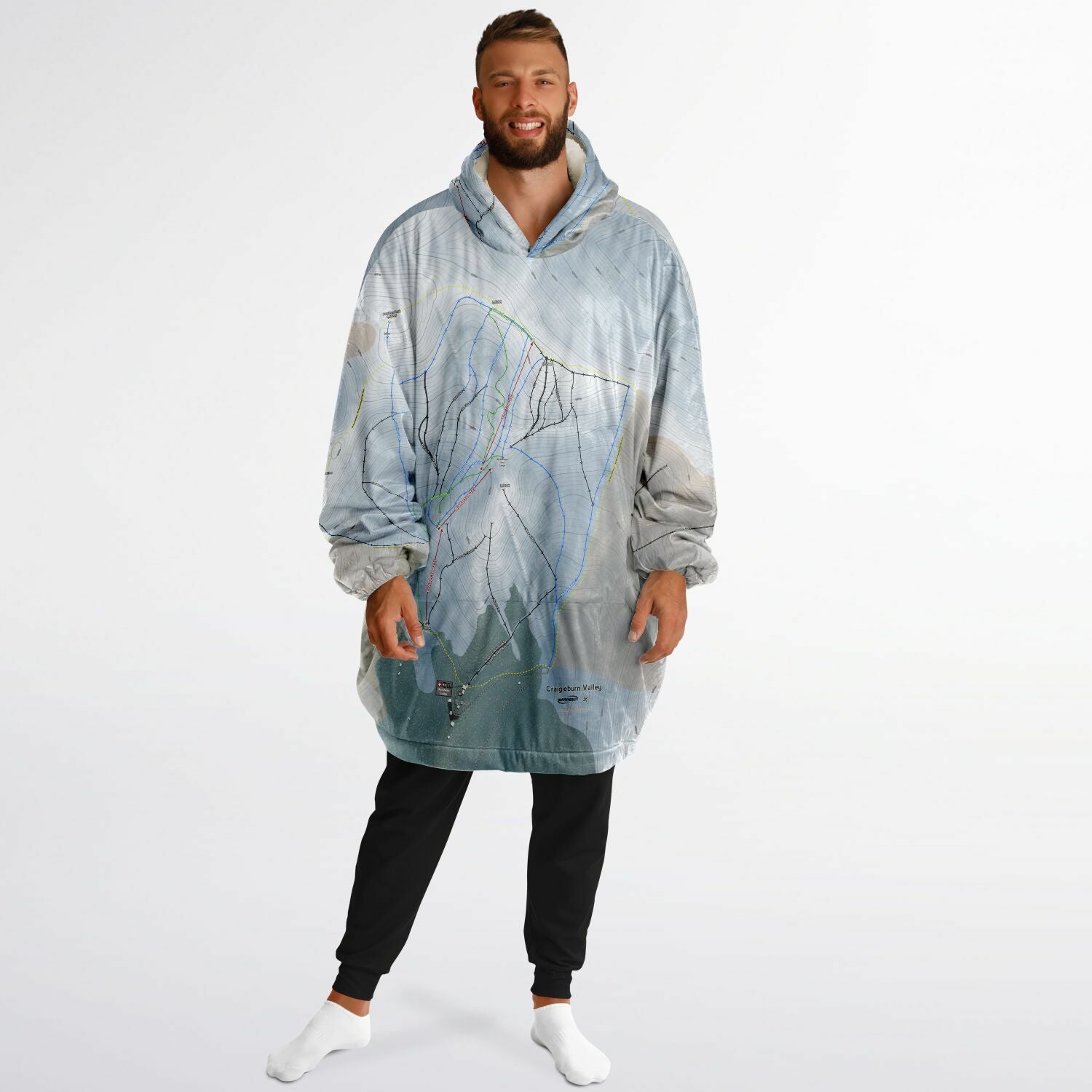 Craigieburn Valley, New Zealand Ski Trail Map - Snug Hoodie