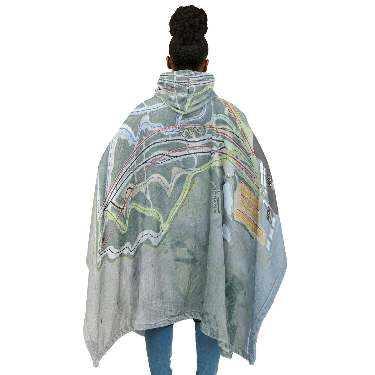 Blue Mountain, Pennsylvania Ski Resort Map Flannel Blanket Poncho