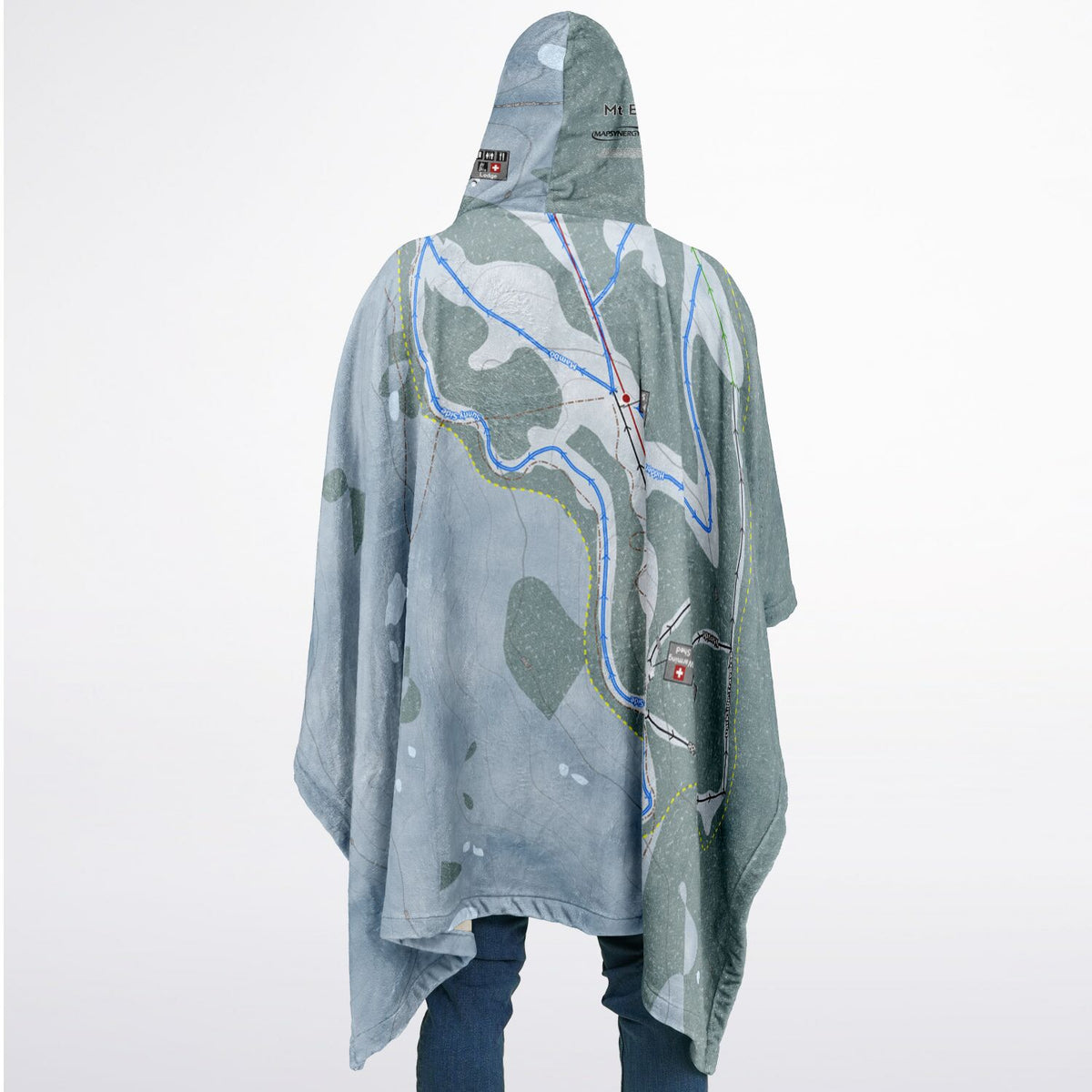 Mt Eyak, Alaska Ski Resort Map Flannel Blanket Poncho