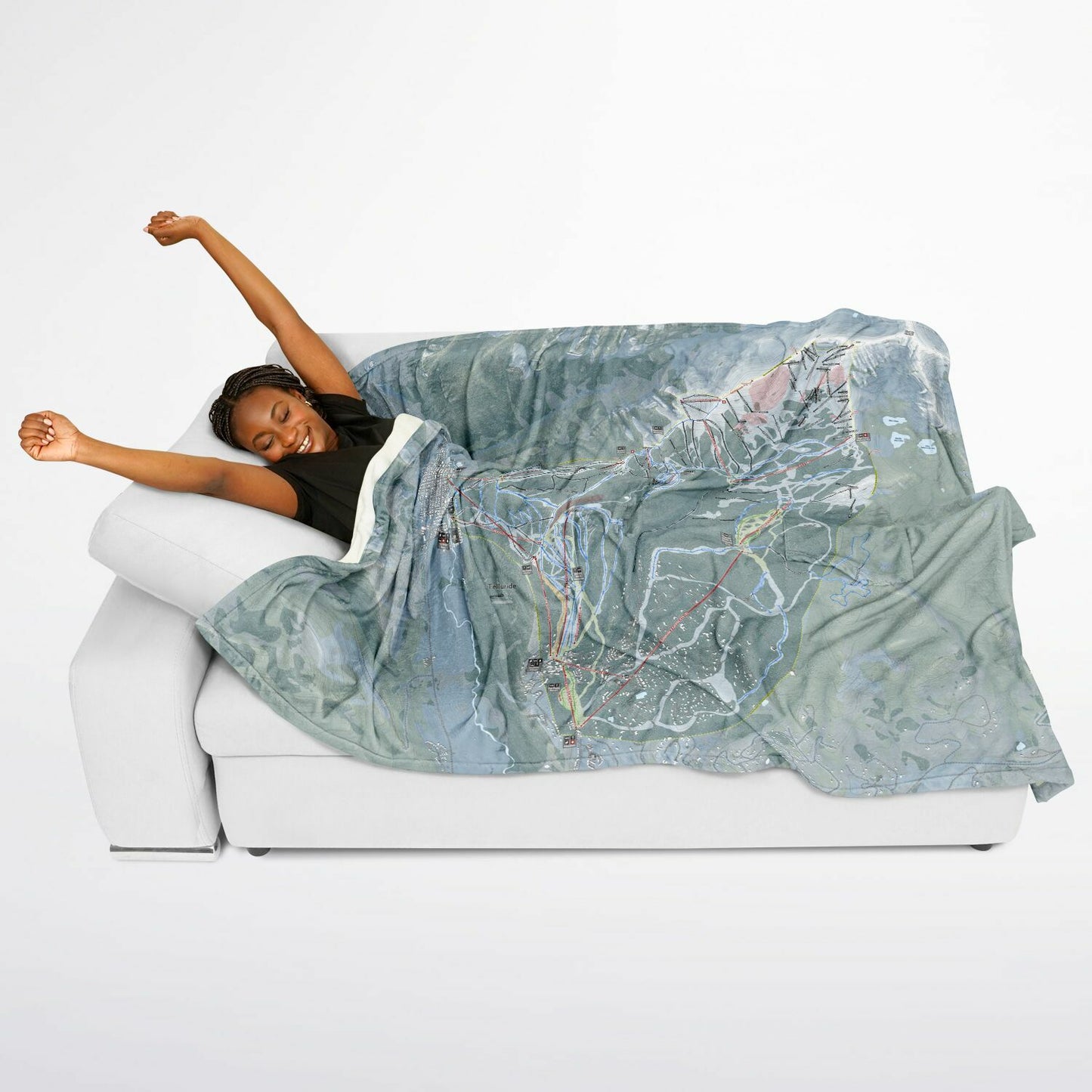 Telluride, Colorado Ski Resort Map Flannel Blanket Poncho