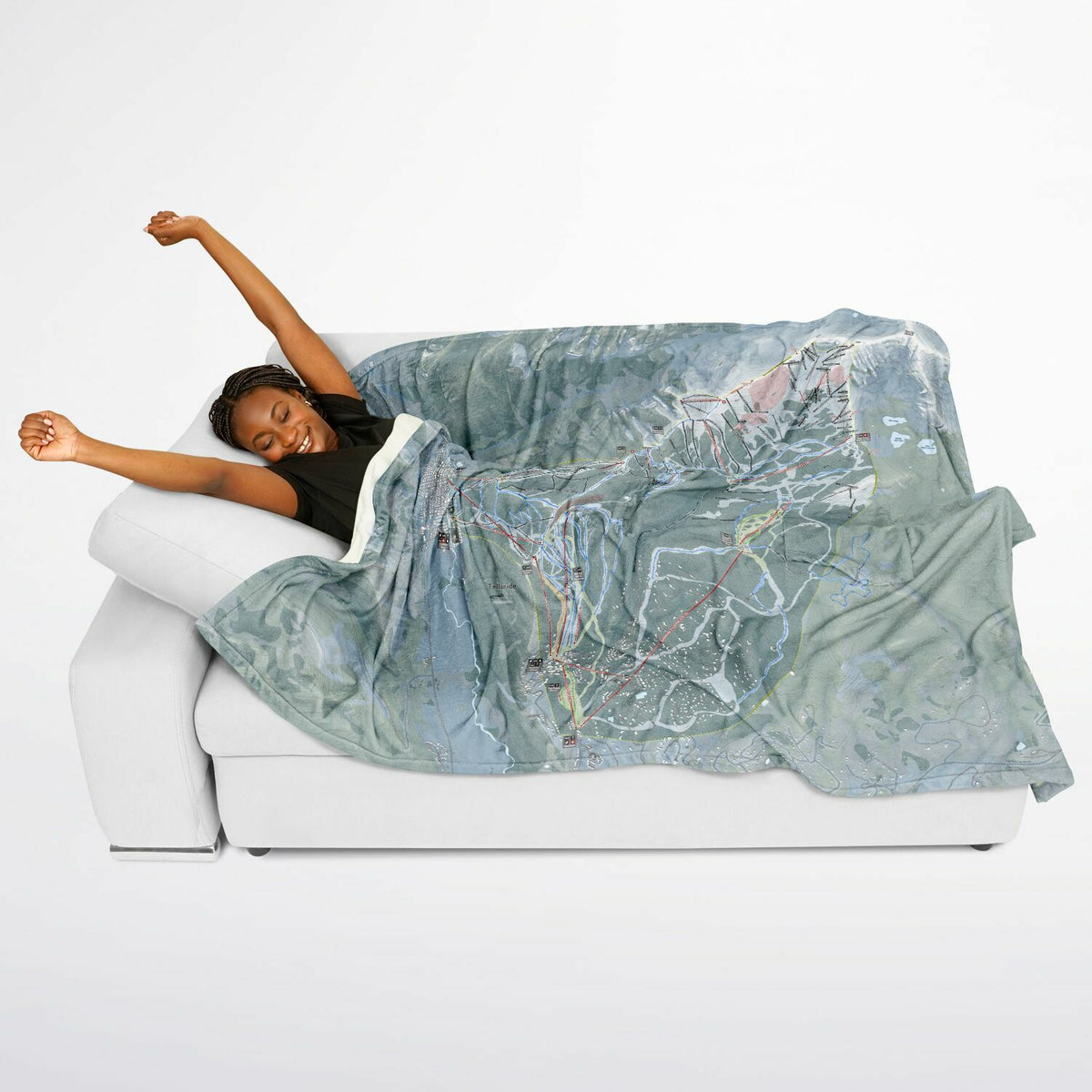 Telluride, Colorado Ski Resort Map Flannel Blanket Poncho