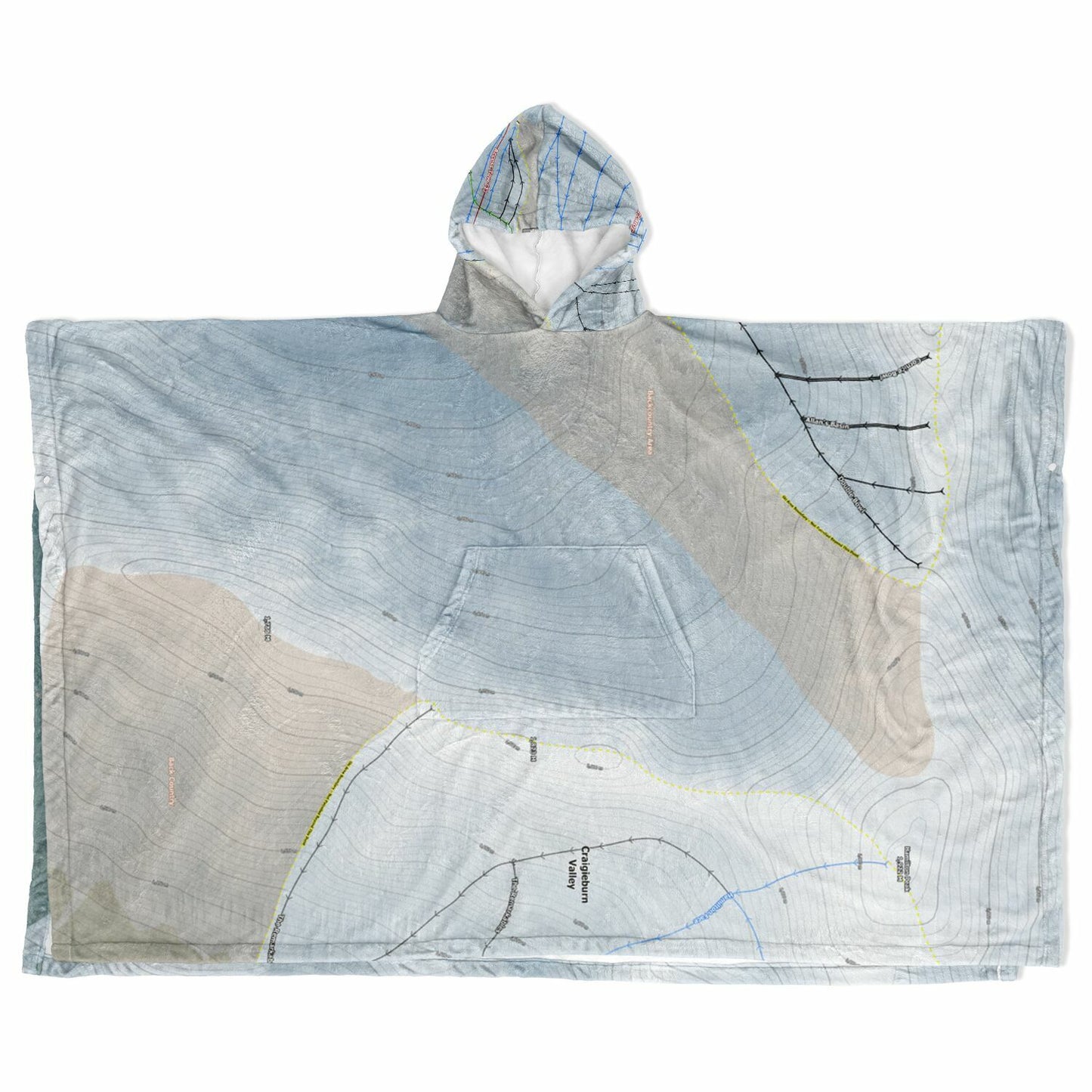Broken Rive, New Zealand Ski Resort Map Flannel Blanket Poncho - Powderaddicts