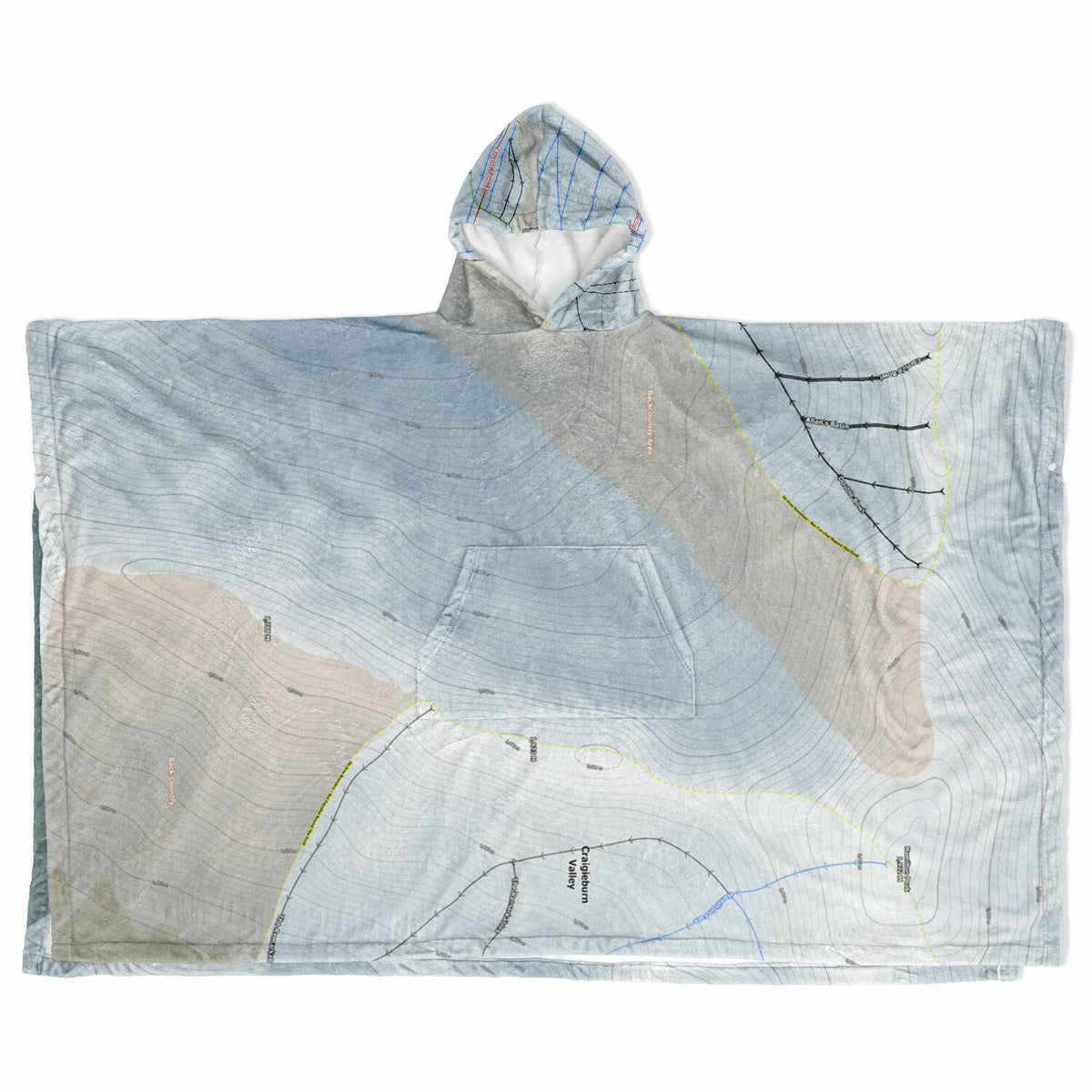 Broken Rive, New Zealand Ski Resort Map Flannel Blanket Poncho