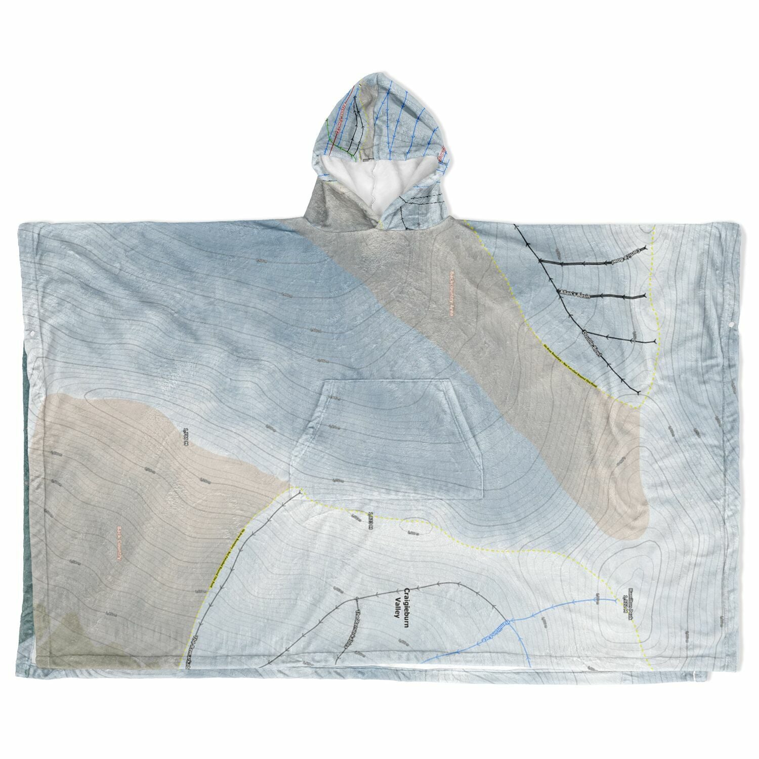 Broken Rive, New Zealand Ski Resort Map Flannel Blanket Poncho - Powderaddicts