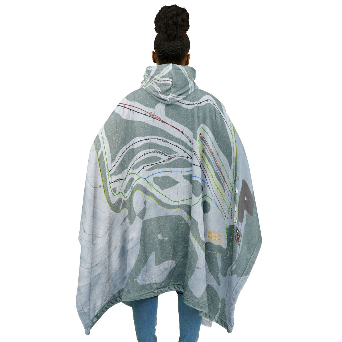 Loup Loup, Washington Ski Resort Map Flannel Blanket Poncho