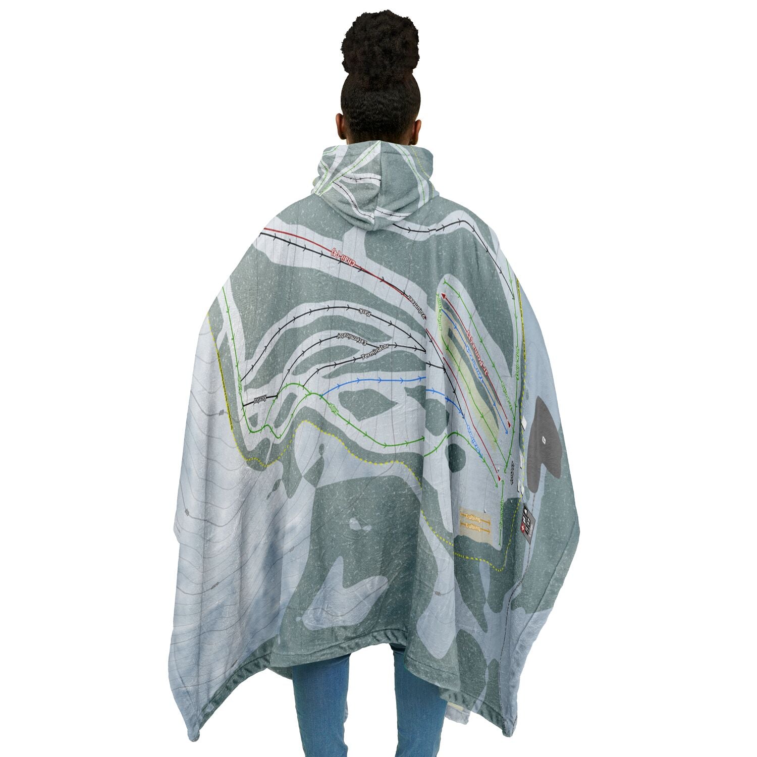 Loup Loup, Washington Ski Resort Map Flannel Blanket Poncho