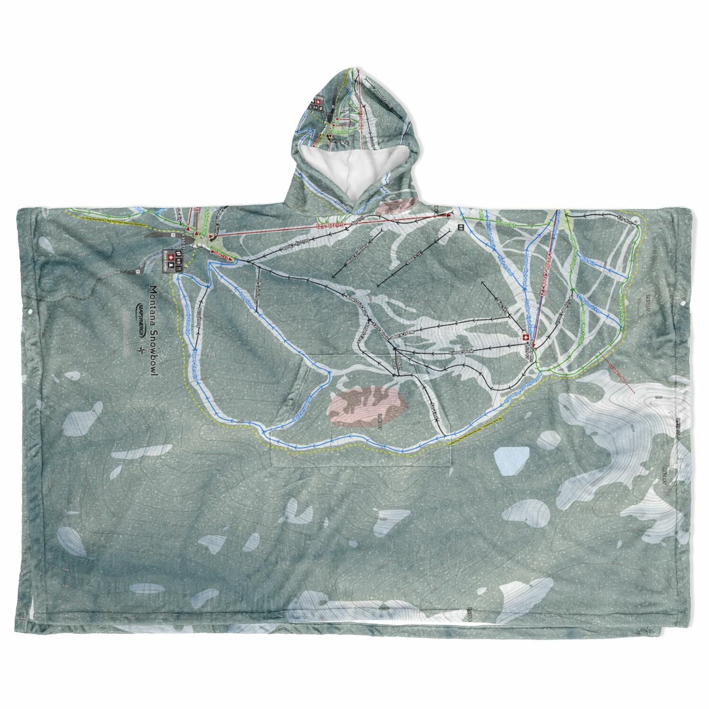 Montana Snowbowl, Montana Ski Resort Map Flannel Blanket Poncho