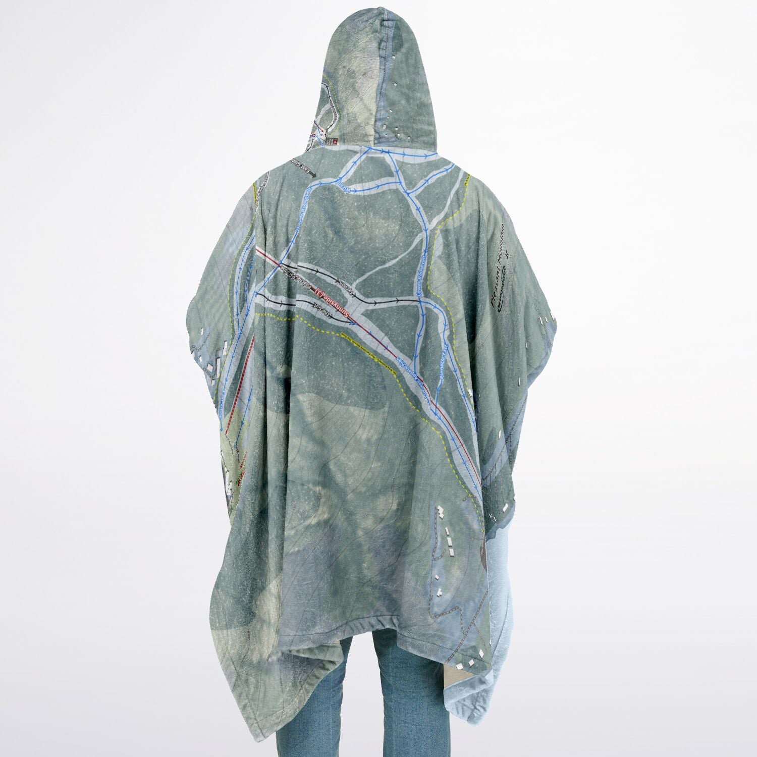 Pleasant Mountain, Maine Ski Resort Map Flannel Blanket Poncho