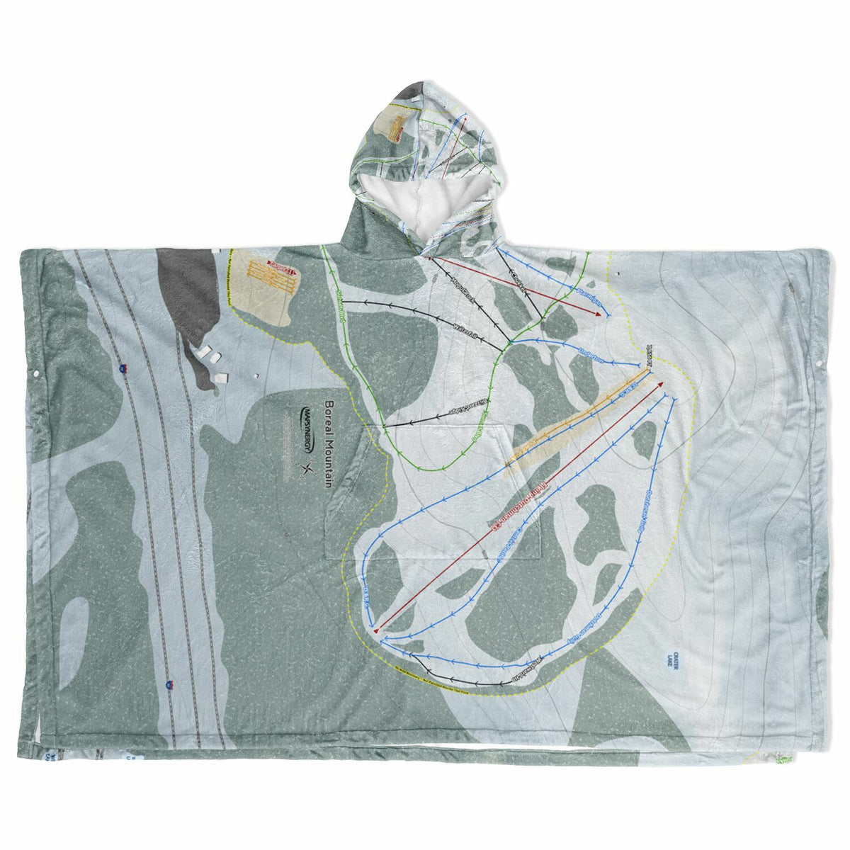 Boreal Mountain, California Ski Resort Map Flannel Blanket Poncho