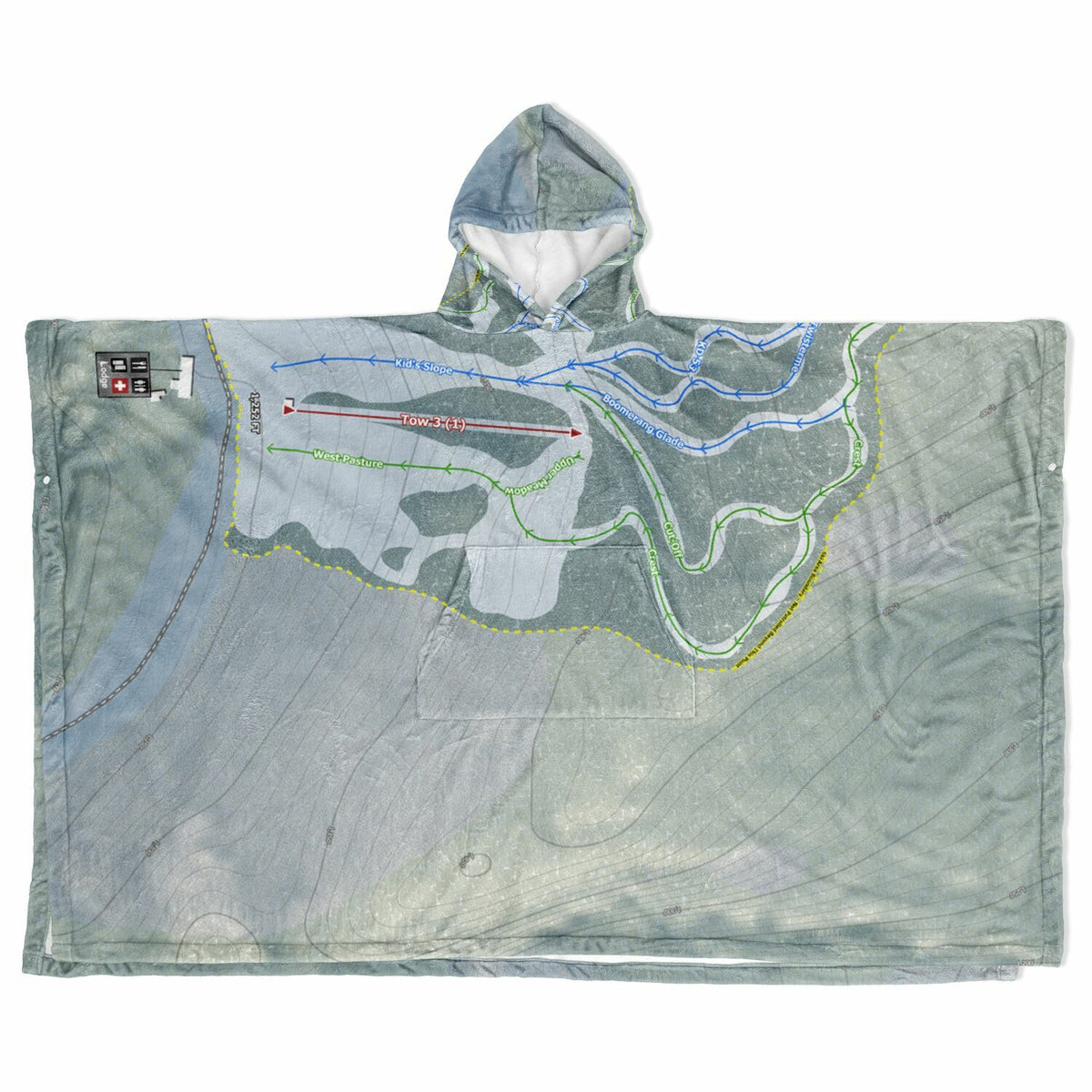 Mt Greylock, Massachusetts Ski Resort Map Flannel Blanket Poncho