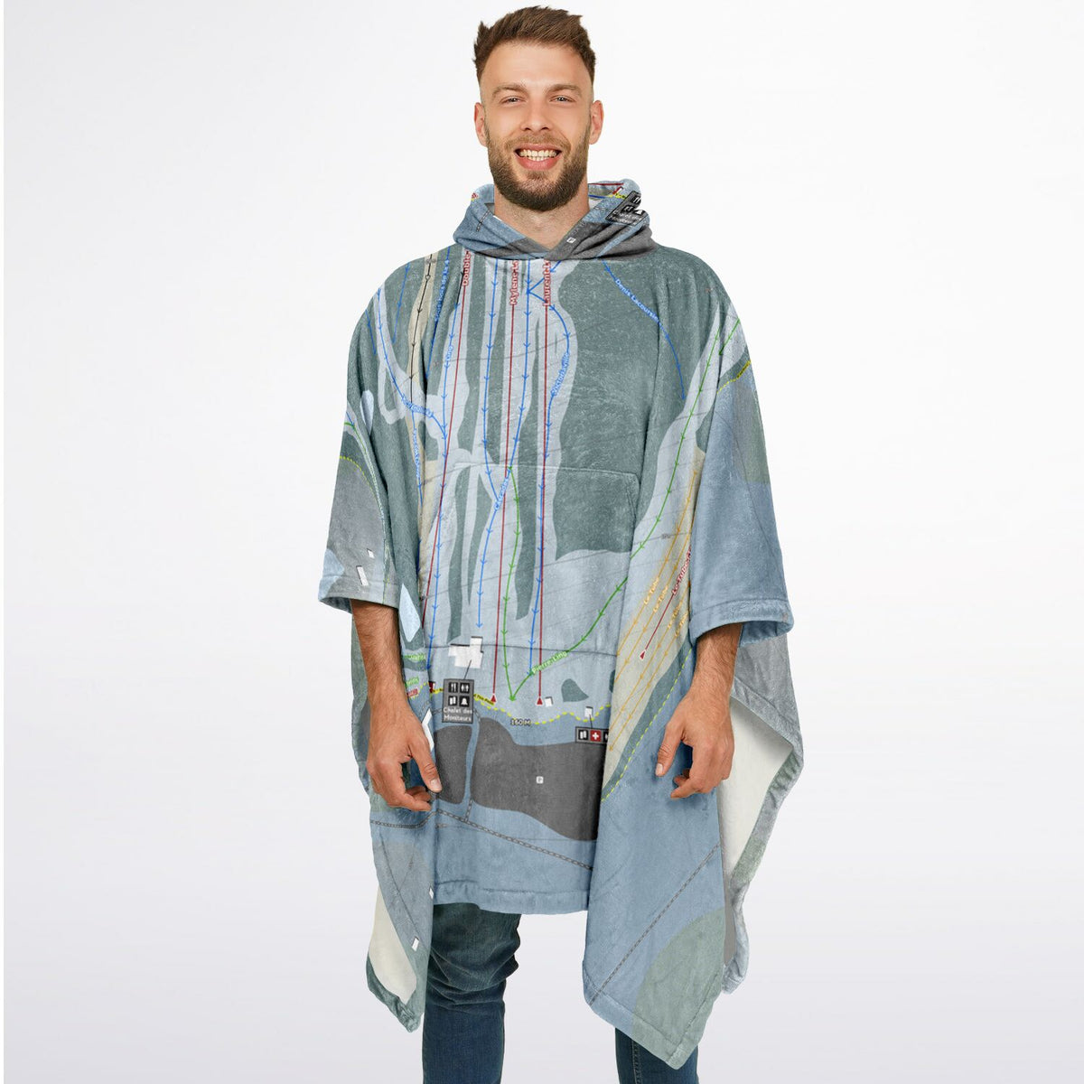 Mont Gleason, Quebec Ski Resort Map Flannel Blanket Poncho