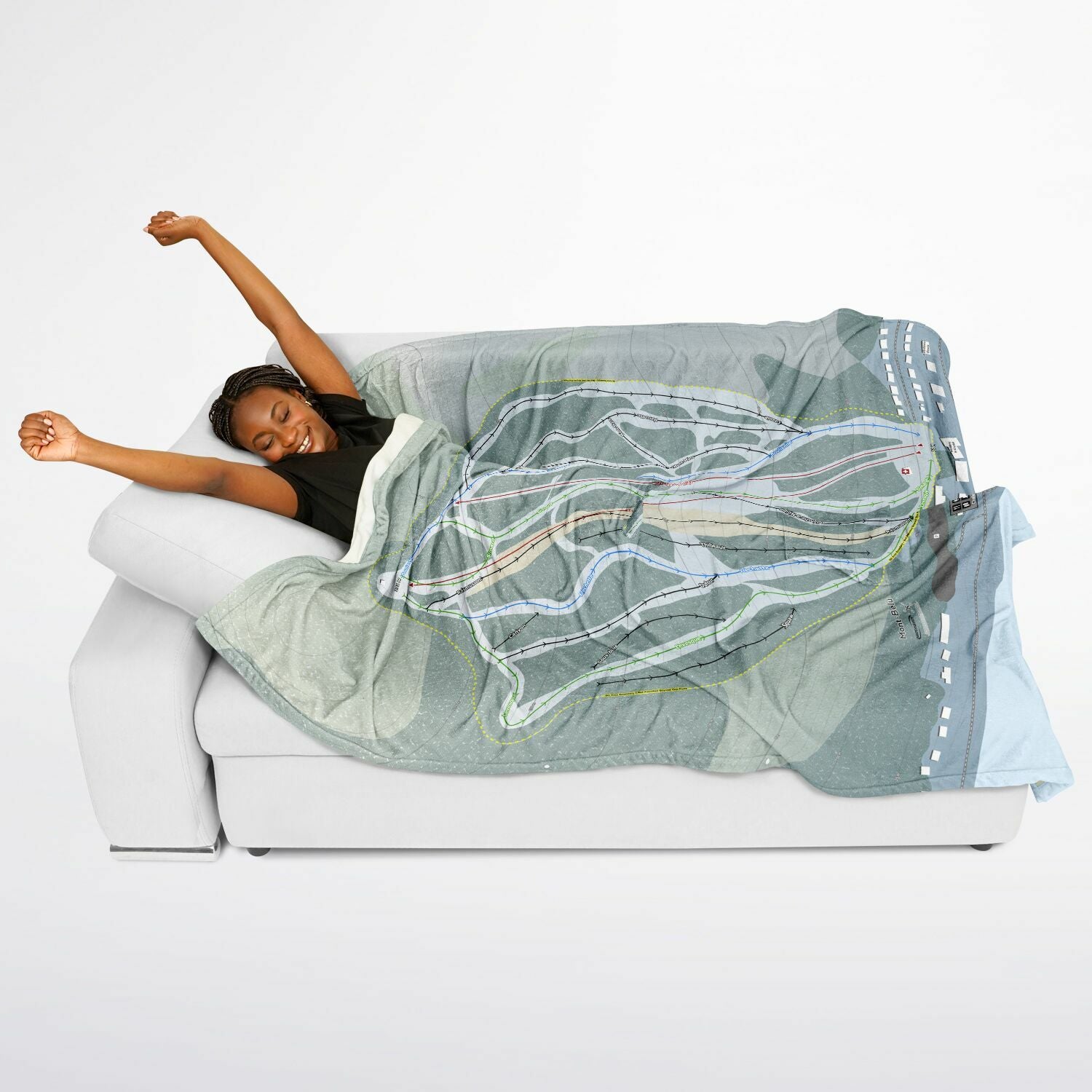 Mont-Belu, Quebec Ski Resort Map Flannel Blanket Poncho