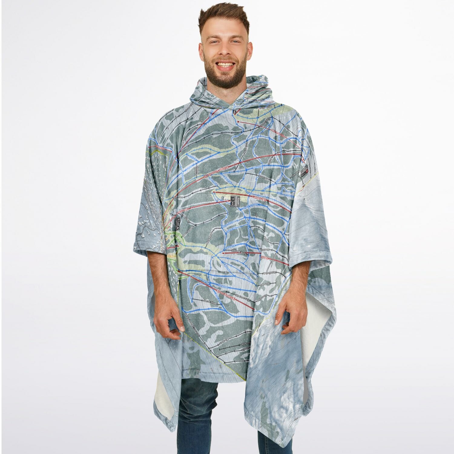 Jackson Hole Mountain, Wyoming Ski Resort Map Flannel Blanket Poncho