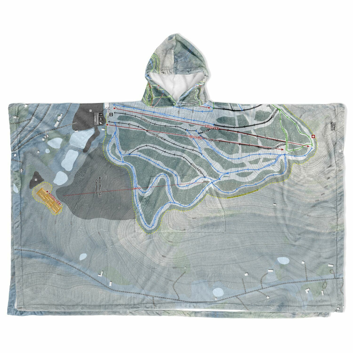 Catamount, New York Ski Resort Map Flannel Blanket Poncho