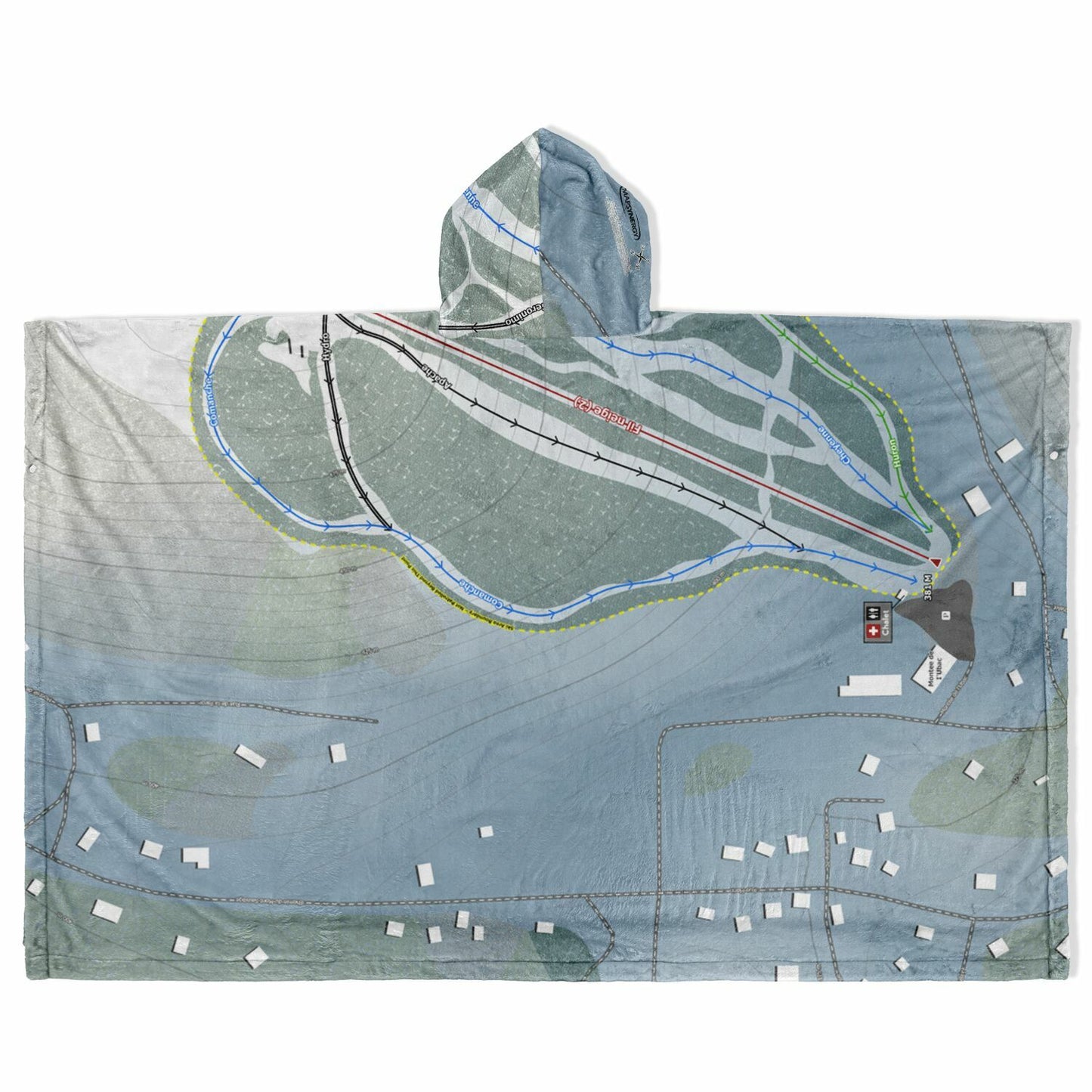 Mont Sauvage, Quebec Ski Resort Map Flannel Blanket Poncho