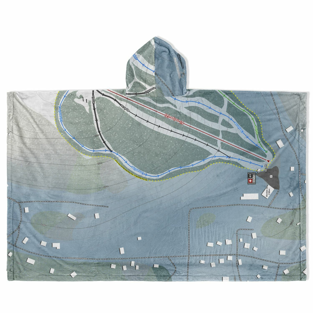 Mont Sauvage, Quebec Ski Resort Map Flannel Blanket Poncho