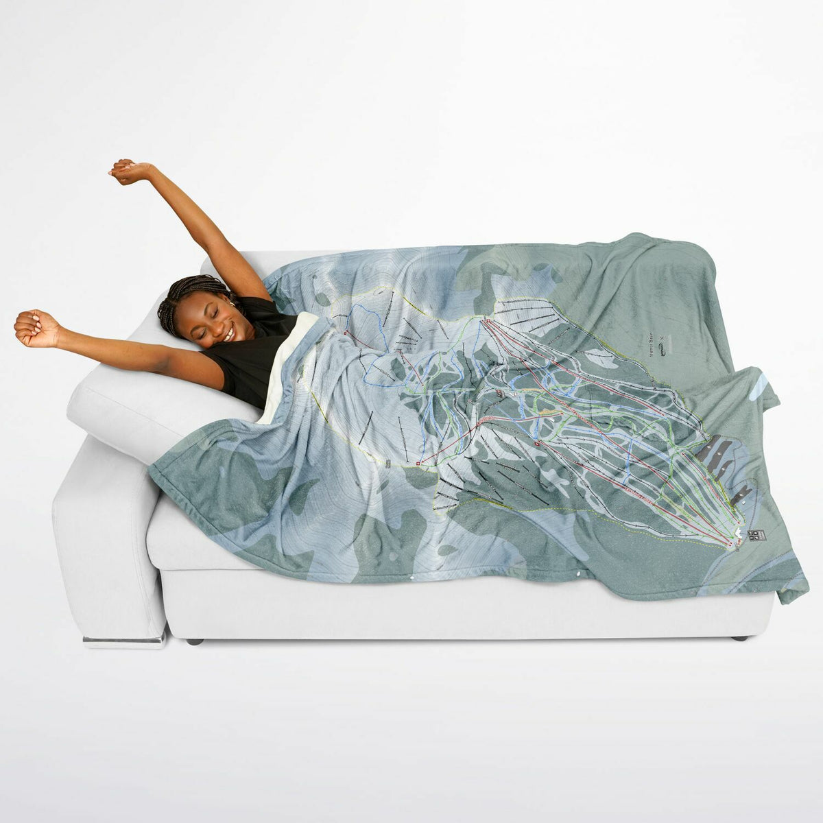 Marmot Basin, Alberta Ski Resort Map Flannel Blanket Poncho