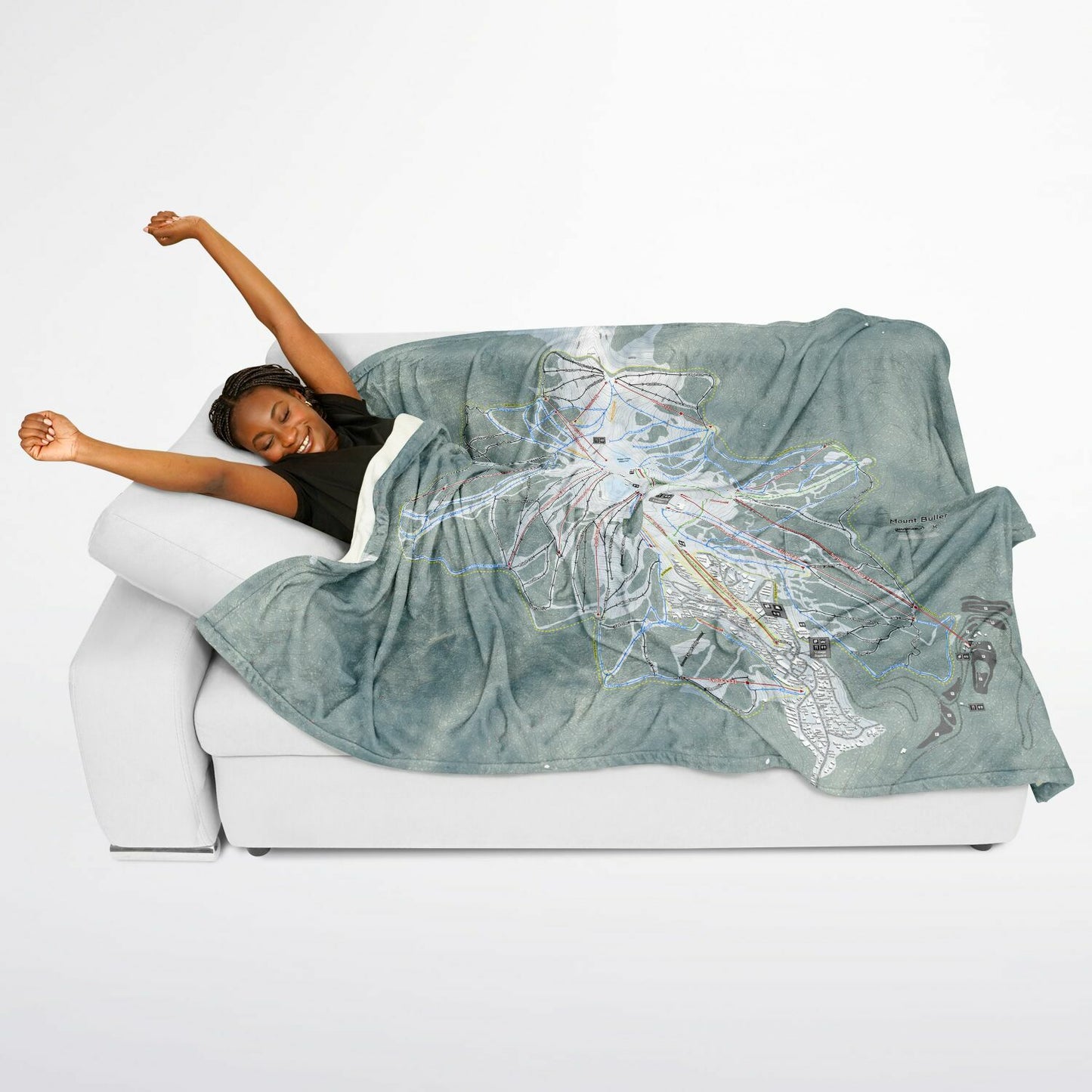 Mount Buller, Australia Ski Resort Map Flannel Blanket Poncho - Powderaddicts